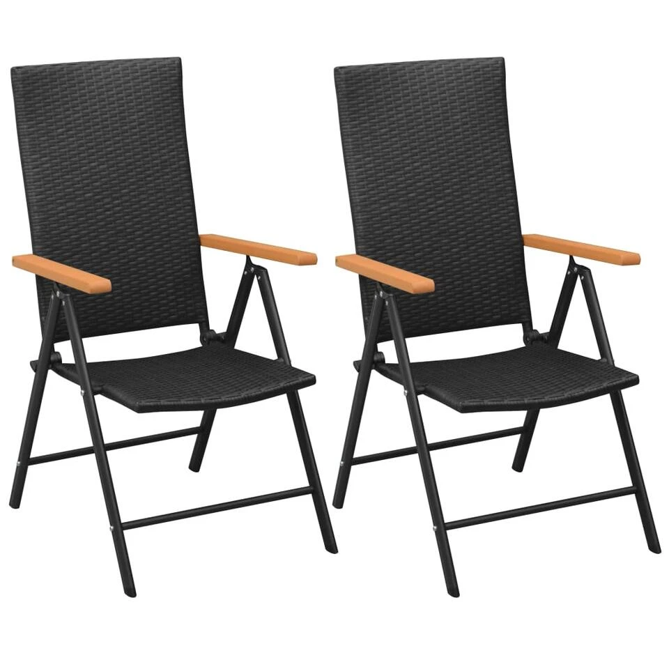 VidaXL Tuinstoelen Stapelbaar 2 St Poly Rattan Zwart