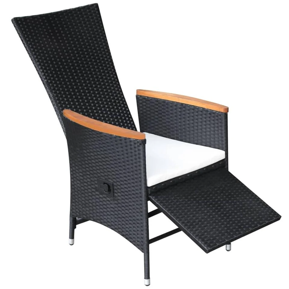 VidaXL Tuinstoelen 2 St Verstelbaar Met Kussens Poly Rattan Zwart - Afbeelding 4