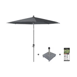 Platinum Riva Stokparasol 3 M. Rond - Antraciet Met Voet En Hoes