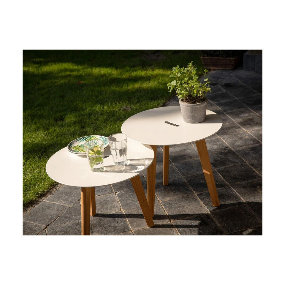 Exotan Bijzettafels Binnen/Buiten Laura - Teak - Wit - Set Van 2 - Afbeelding 2
