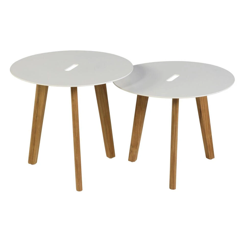Exotan Bijzettafels Binnen/Buiten Laura - Teak - Wit - Set Van 2