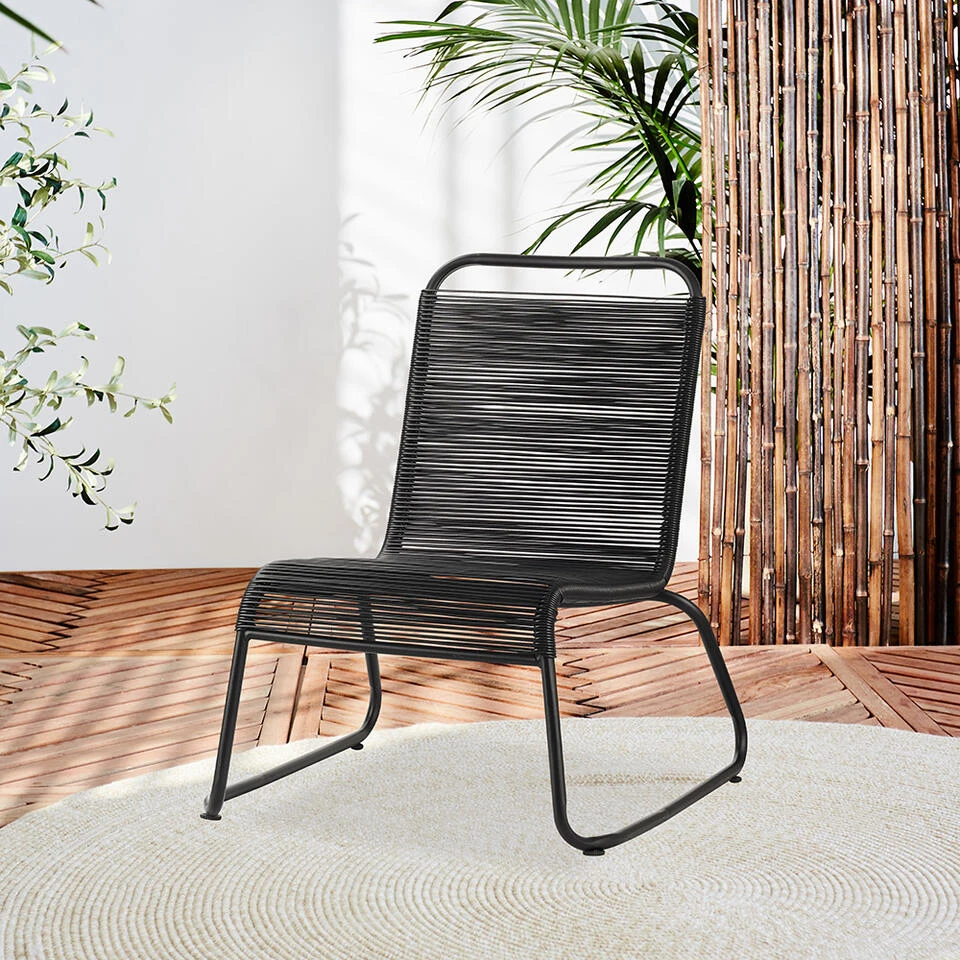 Relax Tuinstoel Met Voetenbank Lia Touw Zwart - 78x70x84 Cm - Touw - Zwart - Afbeelding 2