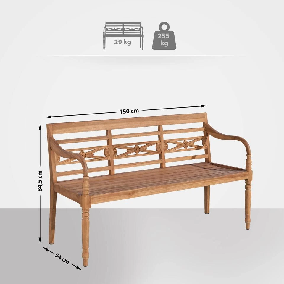 CLP Bank Maryland 150 Cm Teak - Afbeelding 2