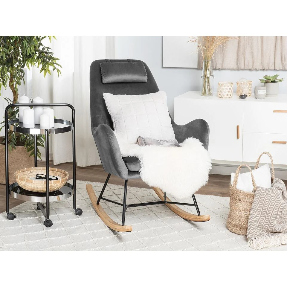 Beliani Schommelstoel ARRIE - Grijs Fluweel - Afbeelding 2