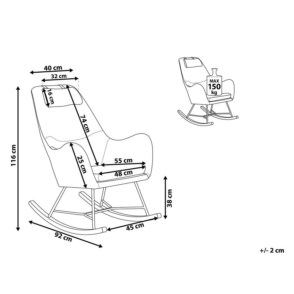 Beliani Schommelstoel ARRIE - Grijs Fluweel - Afbeelding 3