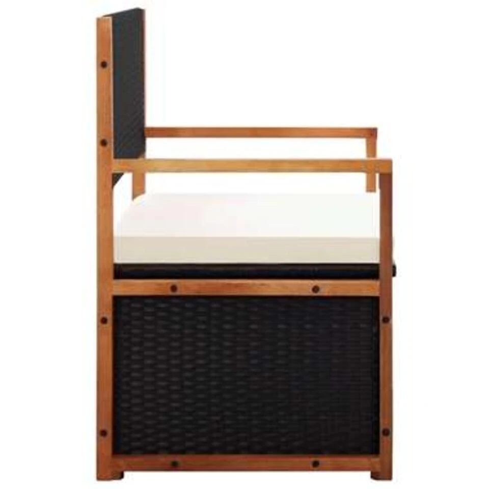 VidaXL Opbergbankje 115 Cm Poly Rattan En Massief Acaciahout Zwart - Afbeelding 3