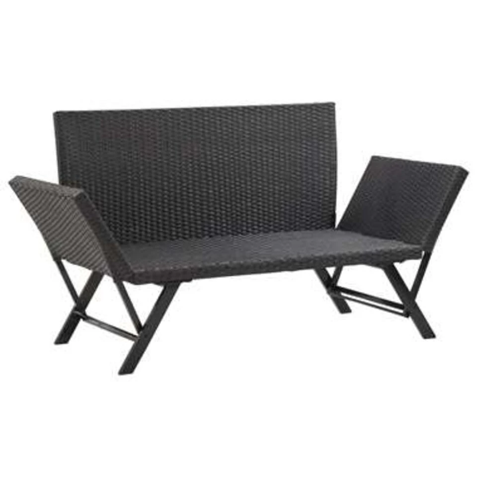 VidaXL Tuinbank Met Kussens 176 Cm Poly Rattan Zwart - Afbeelding 2